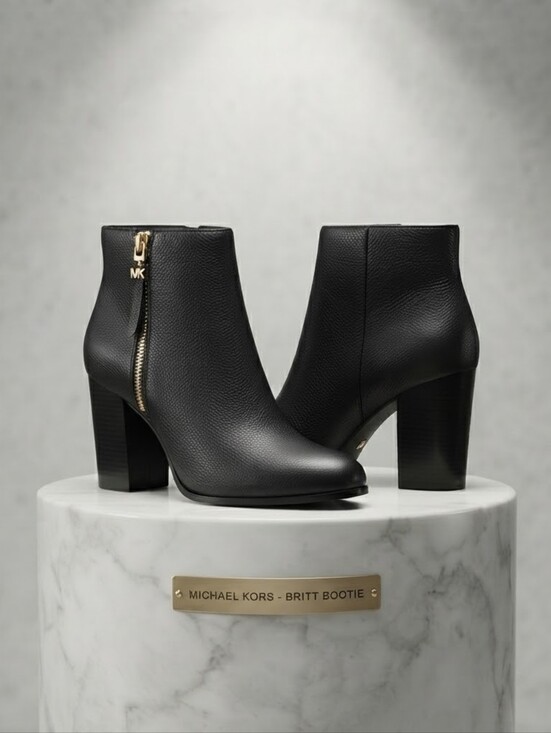 Michael Kors Shoes - Michael Kors Britt Black Tumbled Faux Leather Heeled Booties Boot Size 8 M NIB